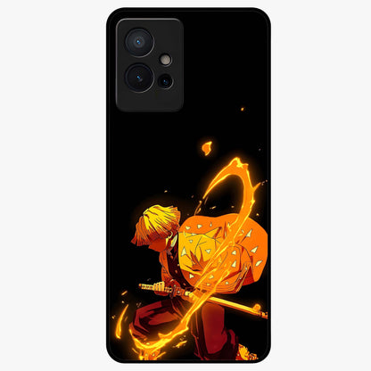 Thunder Flame Execution Glass Case showing flat back view with powerful flame and lightning artwork and glossy glass finish.