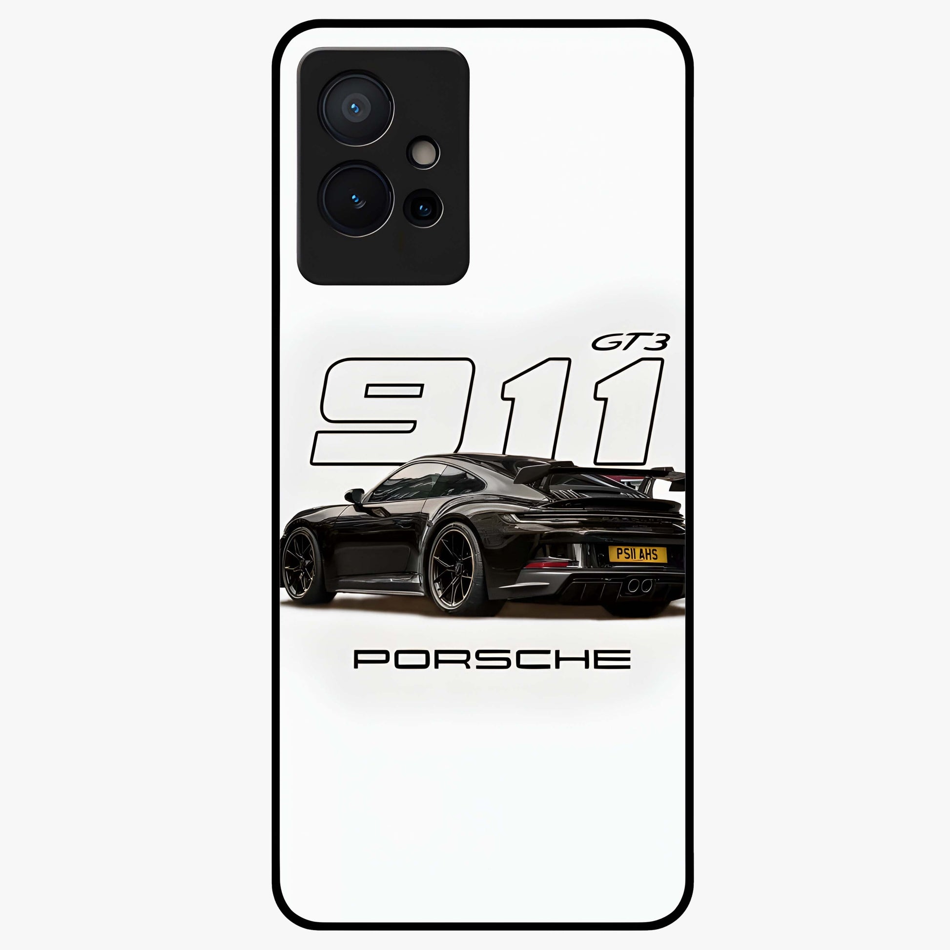 Turbo Legacy Icon Glass Case showing flat back view with iconic sports car inspired artwork and glossy glass finish.