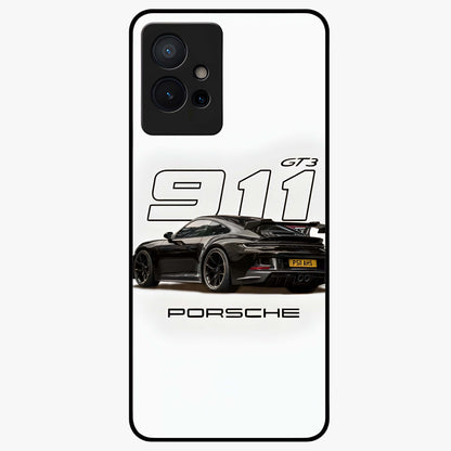 Turbo Legacy Icon Glass Case showing flat back view with iconic sports car inspired artwork and glossy glass finish.