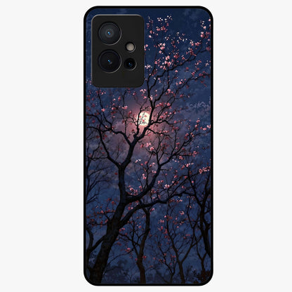 Twilight Sakura Serenade Glass Case showing flat back view with cherry blossom artwork at twilight and glossy glass finish.
