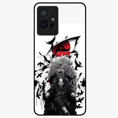 Uchiha Shadow Throne Glass Case showing flat back view with cosmic underwater themed artwork and glossy glass finish.