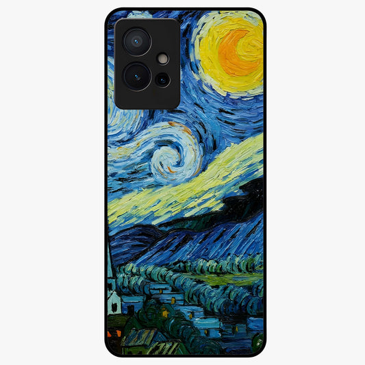 Van Gogh Art Glass Case showing flat back view with classic painterly artwork inspired by Van Gogh style and glossy glass finish.
