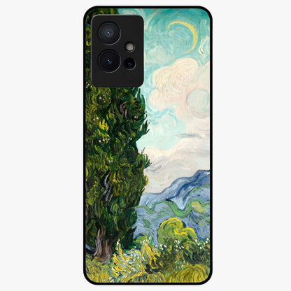 Van Gogh Vintage Art Glass Case showing flat back view with vintage painterly artwork inspired by Van Gogh style and glossy glass finish.