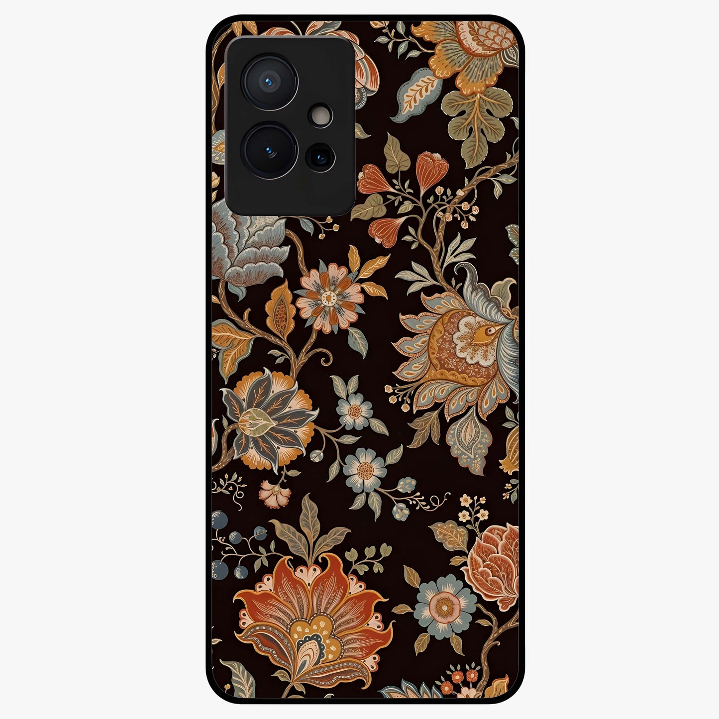 Vintage Floral Dream Glass Case showing flat back view with classic floral artwork and glossy glass finish.
