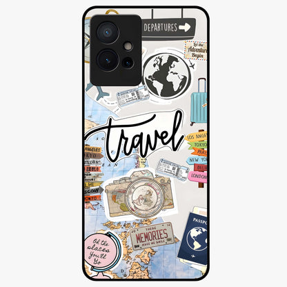 Wanderlust Journal Glass Case showing flat back view with travel inspired artwork and glossy glass finish.