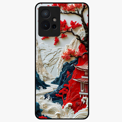 Whispers Of Sakura Waves Glass Case showing flat back view with cherry blossom wave artwork and glossy glass finish.