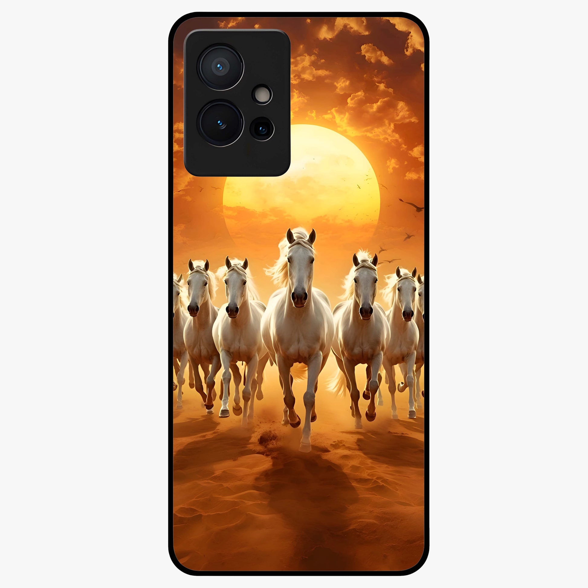 Wild Sunset Majesty Glass Case showing flat back view with majestic sunset landscape artwork and glossy glass finish.