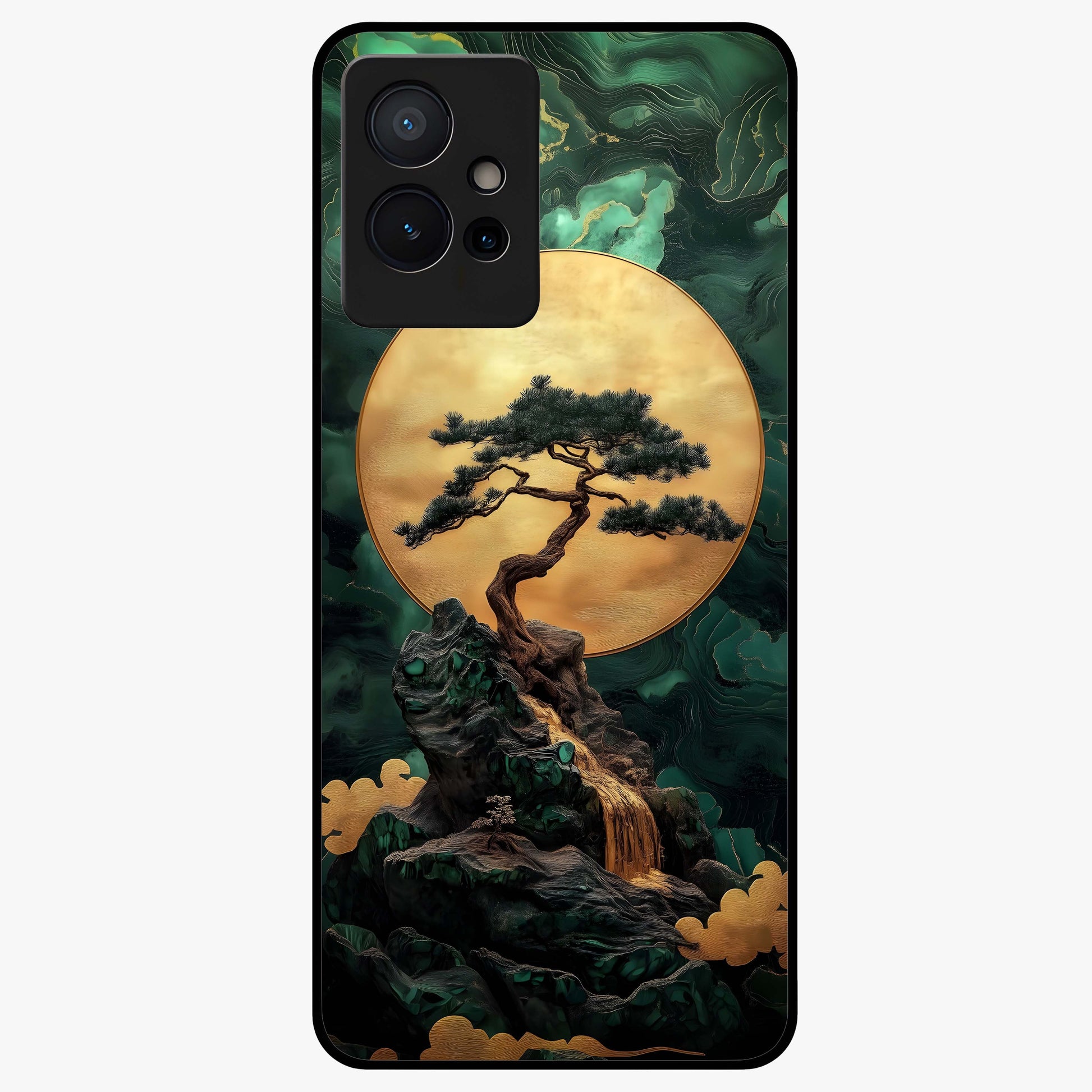 Zen Moon Rise Glass Case showing flat back view with calm moonrise artwork and glossy glass finish.