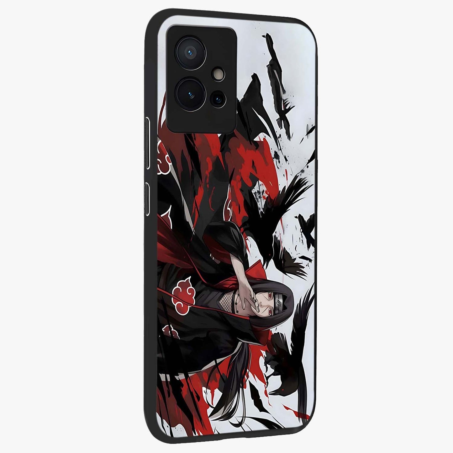 Crimson Crow Illusion Glass Case upright view showcasing striking crow illusion artwork with intense crimson theme.