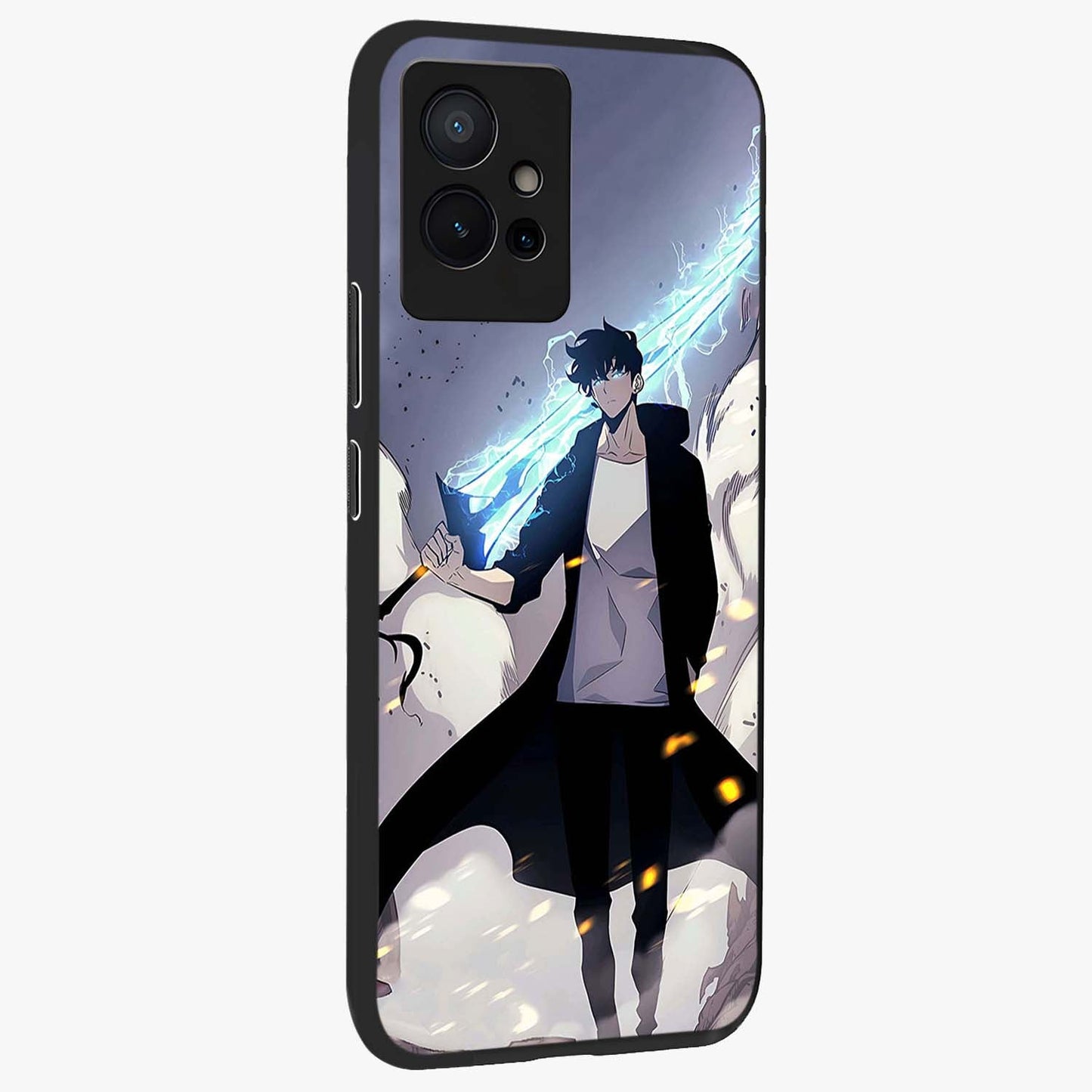 Dark Lightning Anime Warrior Glass Case upright view showcasing dramatic warrior artwork with dark lightning aesthetic.