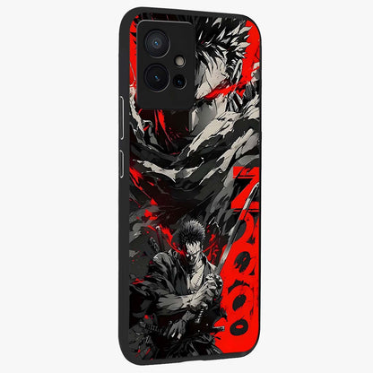 Demon Sword Resolve Glass Case upright view showcasing dramatic warrior artwork with intense battle theme.