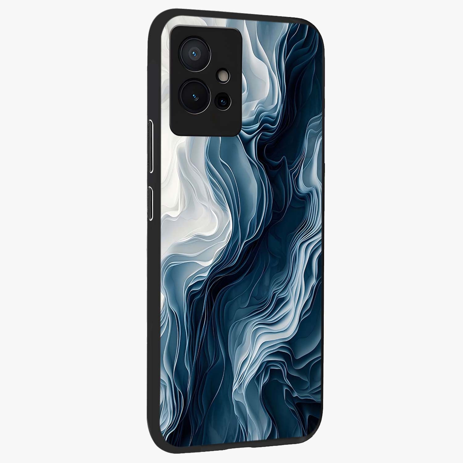 Ethereal Paper Marble Glass Case upright view showcasing smooth marble artwork with refined minimalist theme.