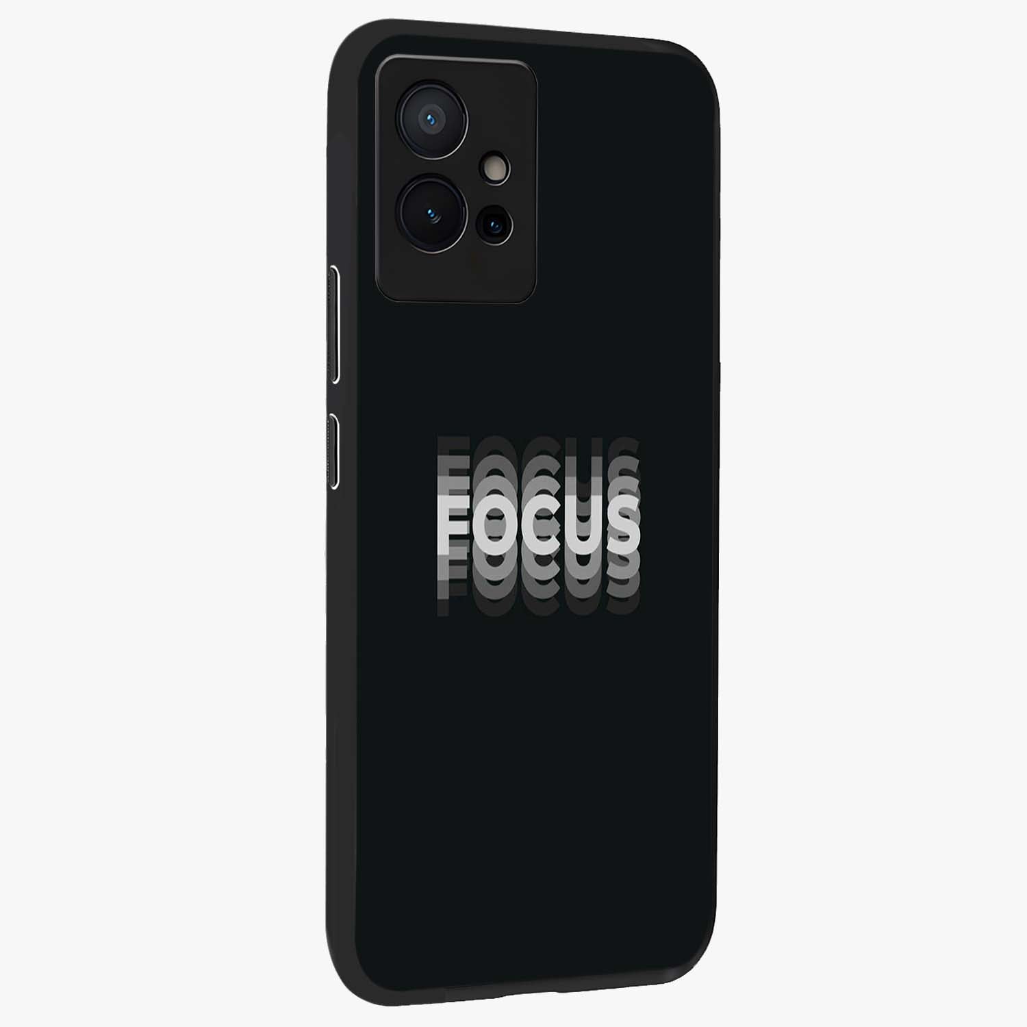 Focus Mode On Glass Case upright view showcasing strong typography statement with sleek motivational theme.