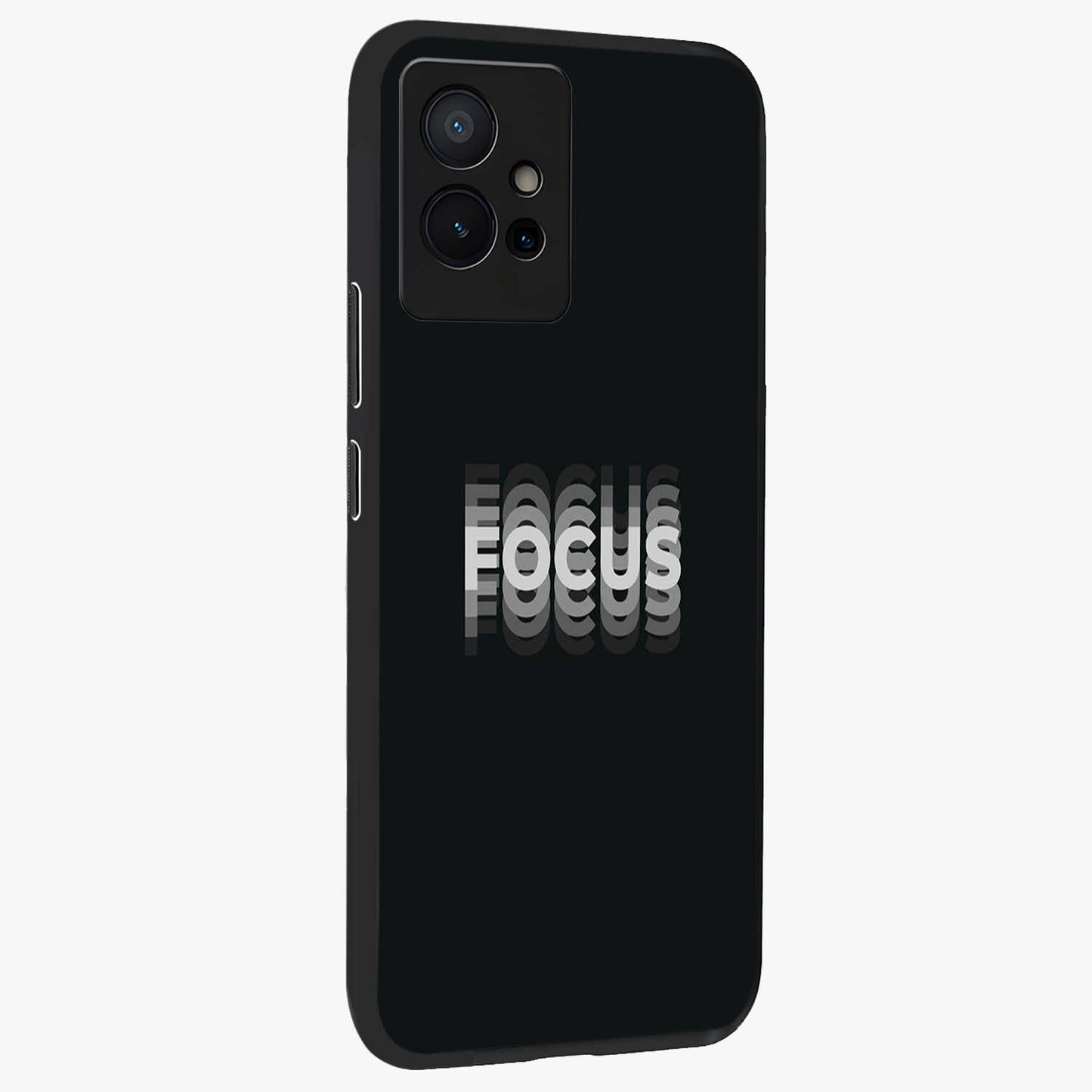 Focus Mode On Glass Case upright view showcasing strong typography statement with sleek motivational theme.