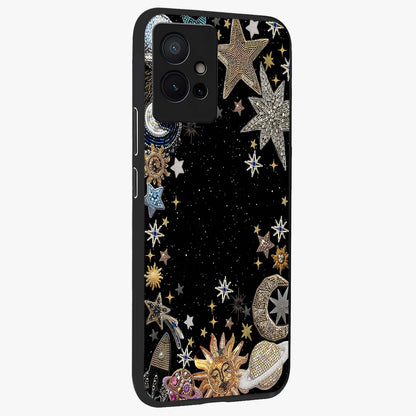 Galactic Jewel Stars Glass Case upright view showcasing glittering star jewel artwork with vibrant galaxy theme.