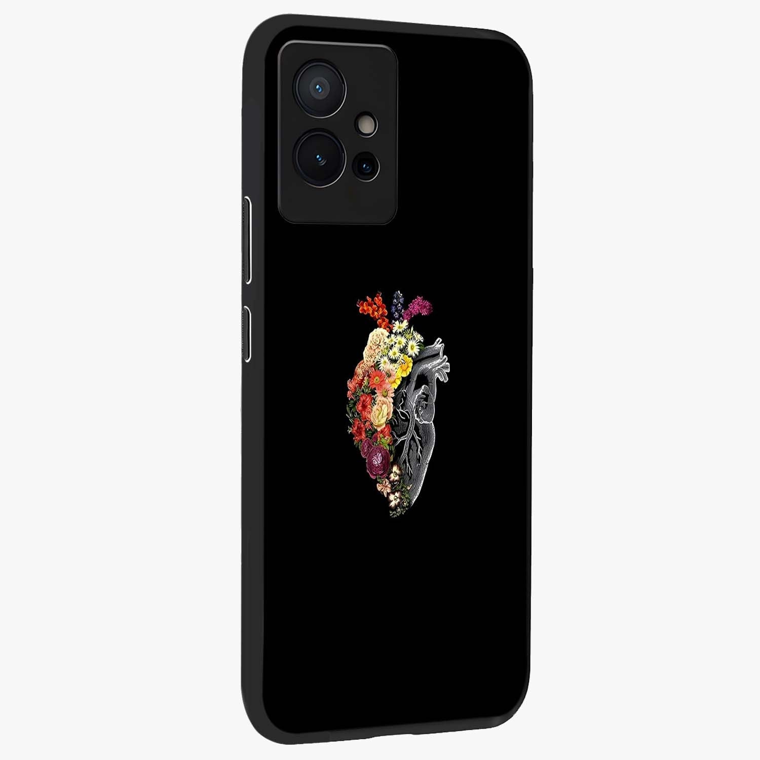 Heart With Flowers Glass Case upright view showcasing decorative heart and floral artwork with sweet romantic theme.