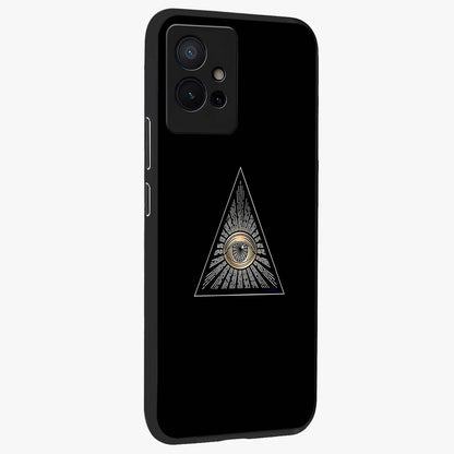 Illuminati Evil Glass Case upright view showcasing striking illuminati artwork with mysterious symbolic theme.