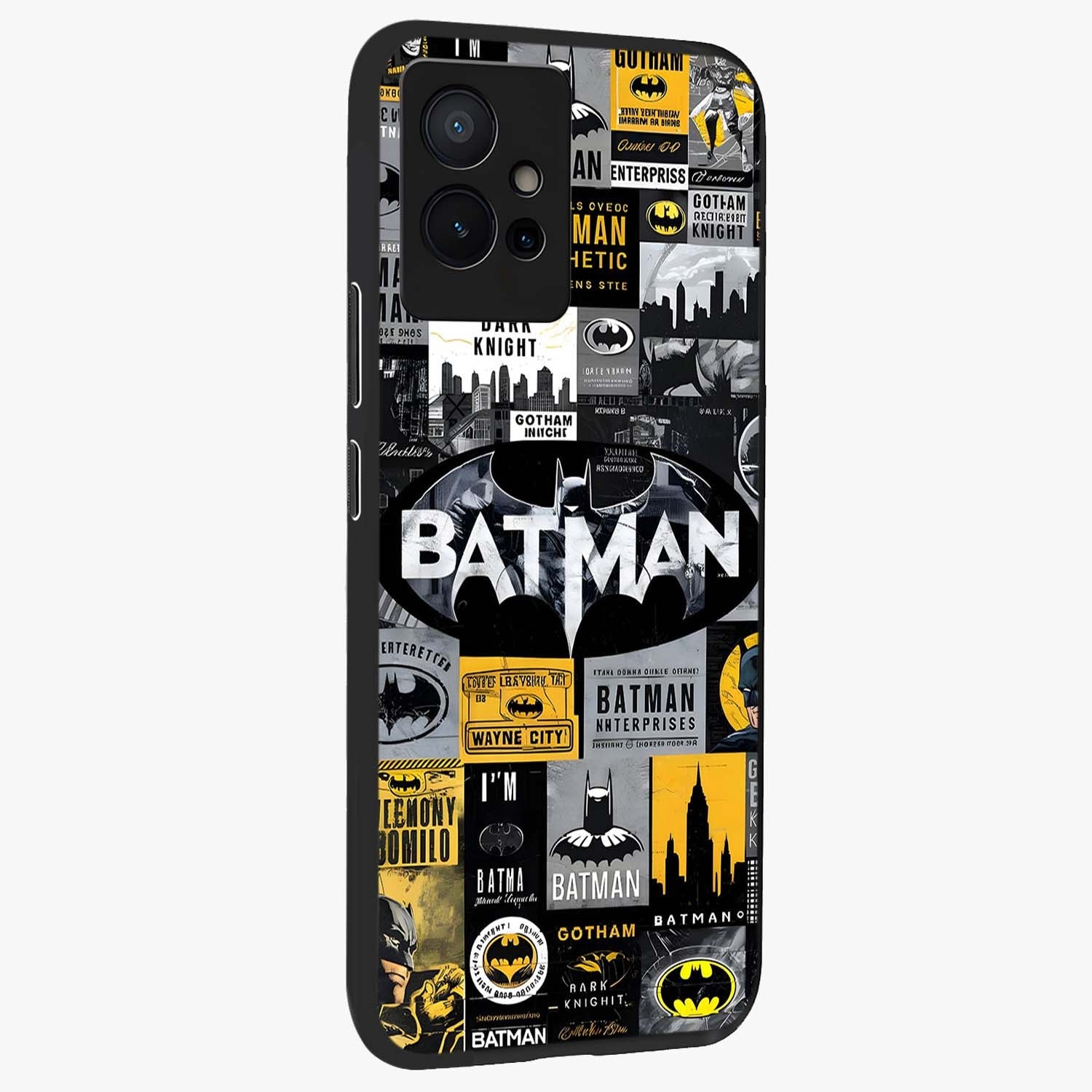 Knight Gotham Rise Glass Case upright view showcasing bold vigilante themed artwork with gothic city vibe.