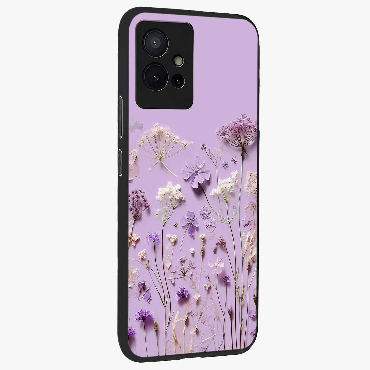 Lavender Blossom Dream Glass Case upright view showcasing delicate lavender blossom artwork with peaceful floral theme.