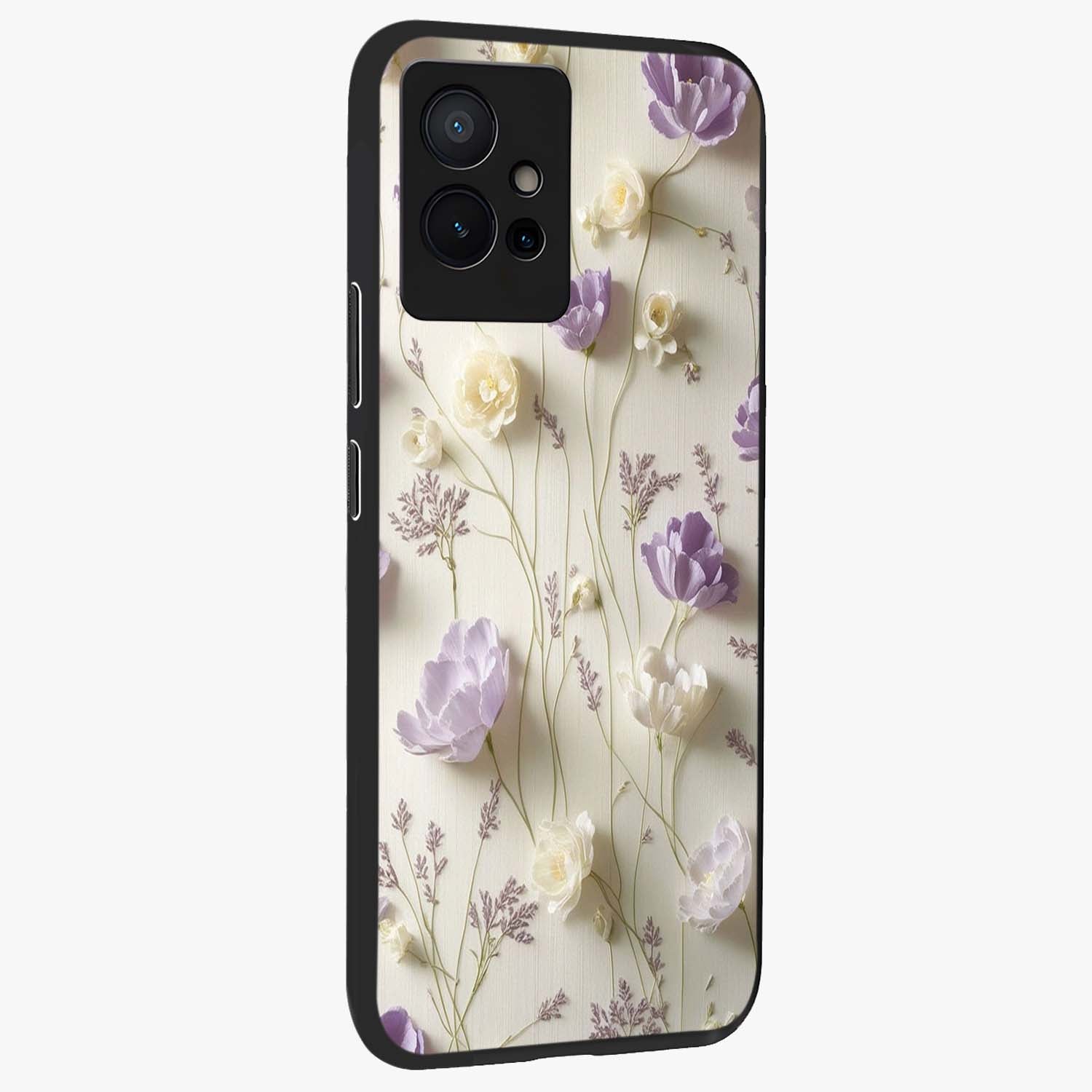Lilac Breeze Harmony Glass Case upright view showcasing delicate lilac artwork with peaceful floral theme.