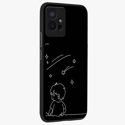 Line Art Boy With Shooting Stars Glass Case upright view showcasing artistic shooting star illustration with minimal style.