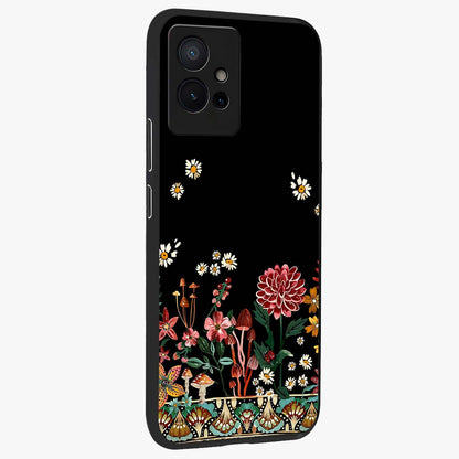 Midnight Bloom Pattern Glass Case upright view showcasing decorative floral artwork with deep night themed palette.