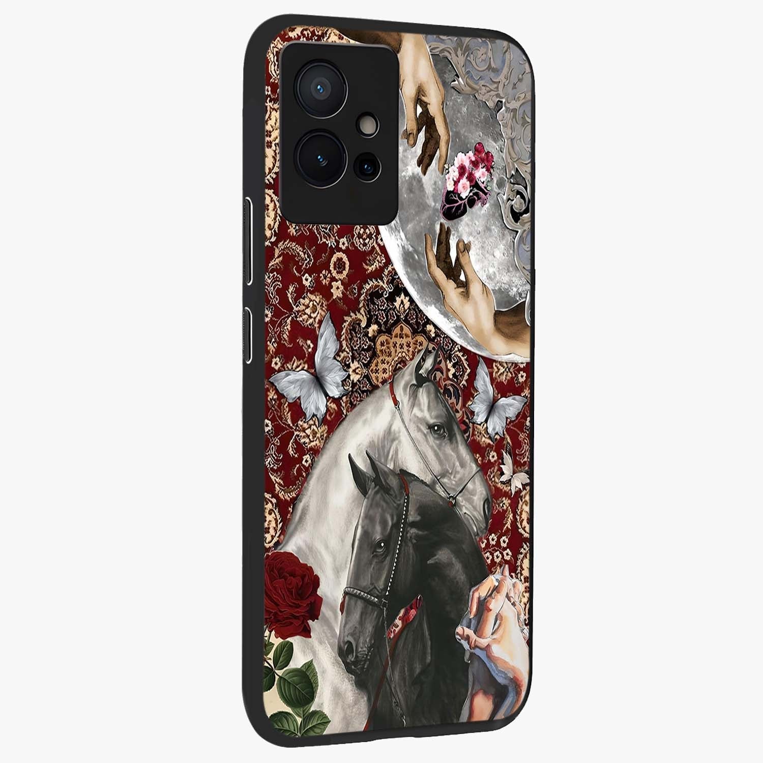 Moonlit Royal Stallion Glass Case upright view showcasing dramatic horse artwork with glowing moon themed design.