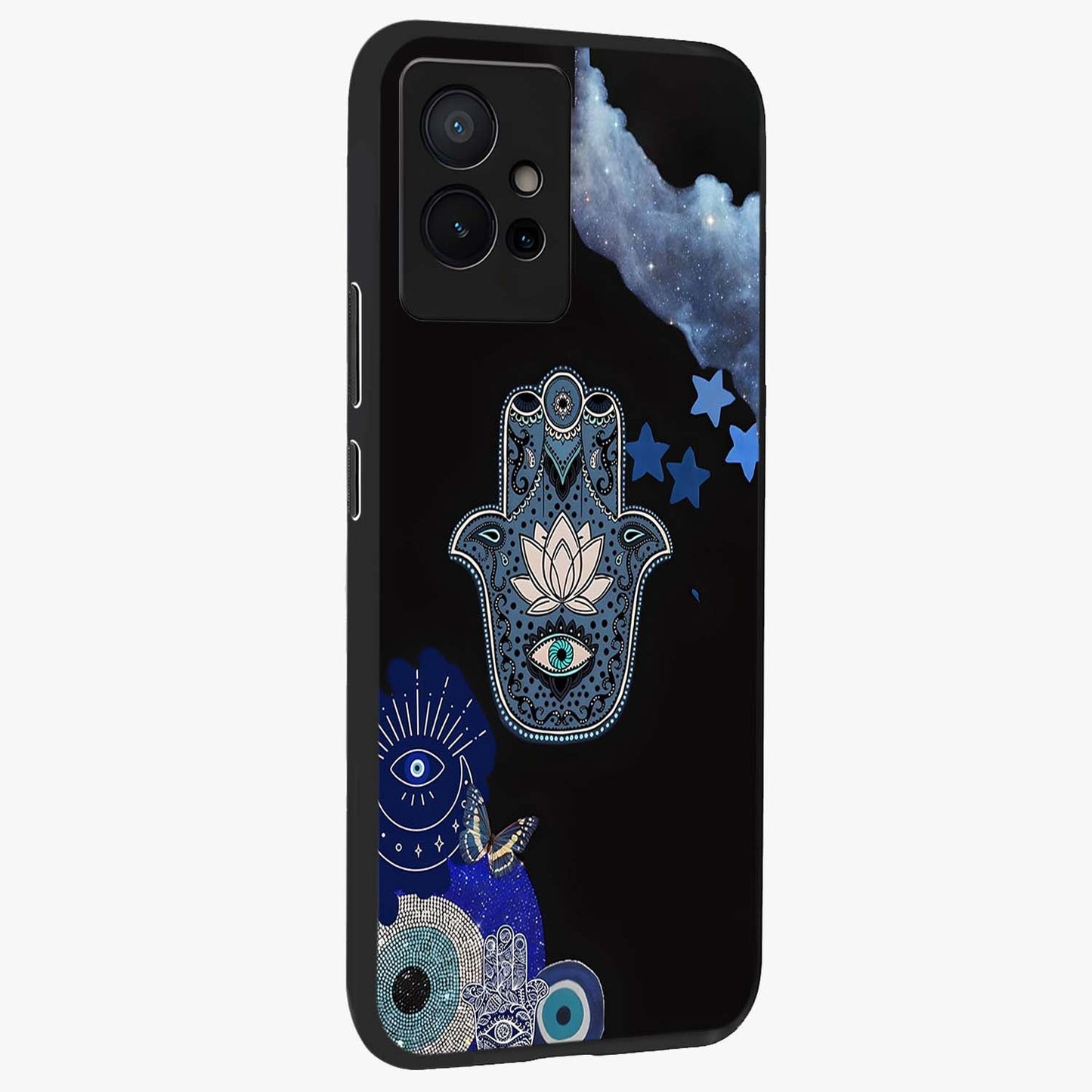 Mystic Hand Aura Glass Case upright view showcasing symbolic hand artwork with mystical energy theme.