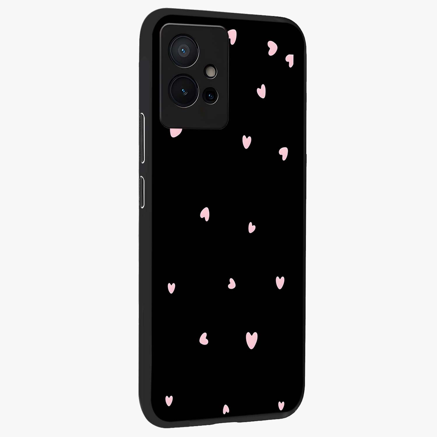 Pink Love Drops Glass Case upright view showcasing charming heart drop artwork with romantic playful theme.