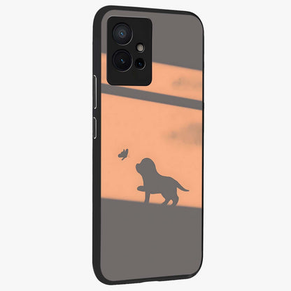 Puppy Shadow Art Glass Case upright view showcasing charming puppy artwork with creative silhouette theme.