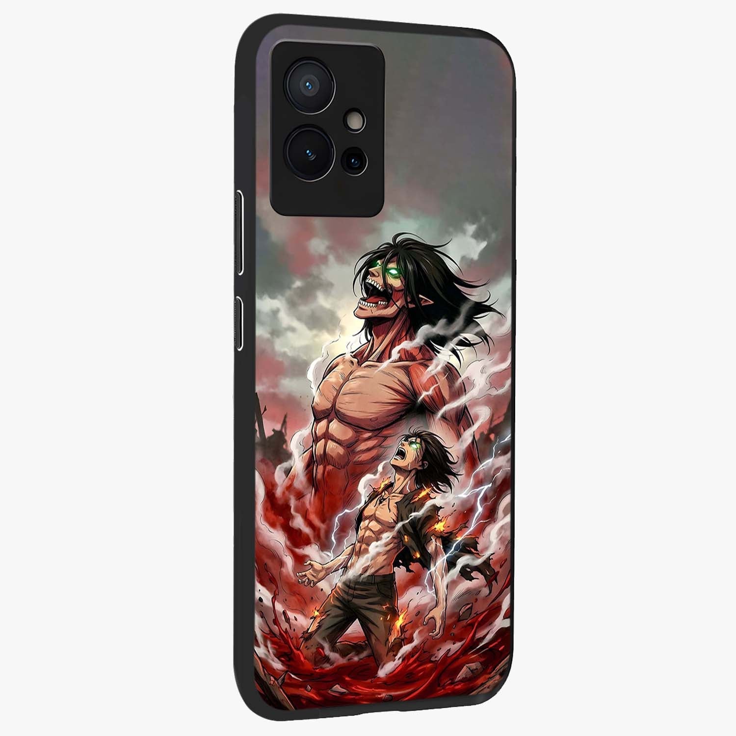 Titan Awakening Fury Glass Case upright view showcasing intense titan artwork with epic fantasy theme.