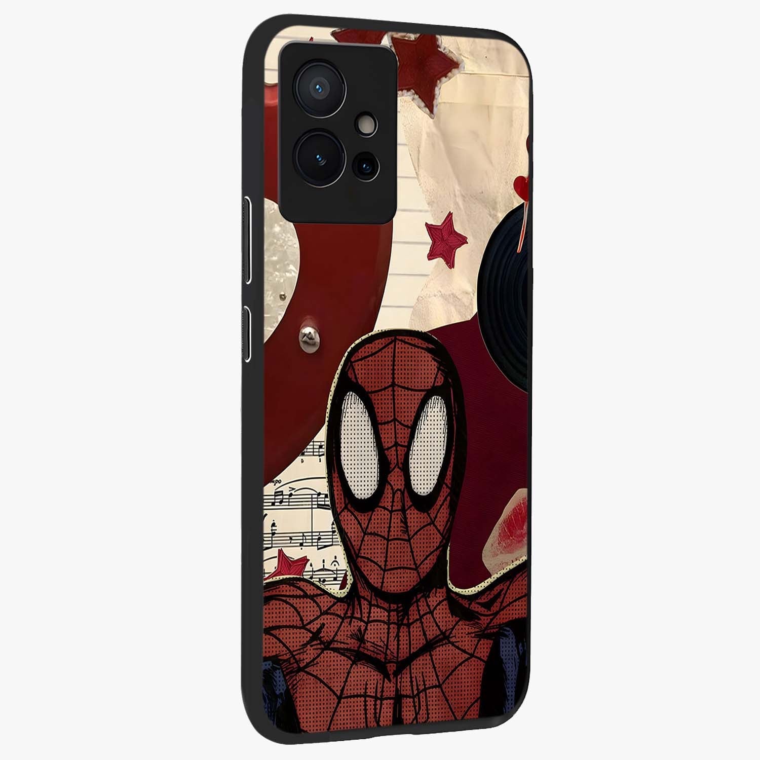 Web Warrior Vibes Glass Case upright view showcasing energetic superhero artwork with bold action theme.