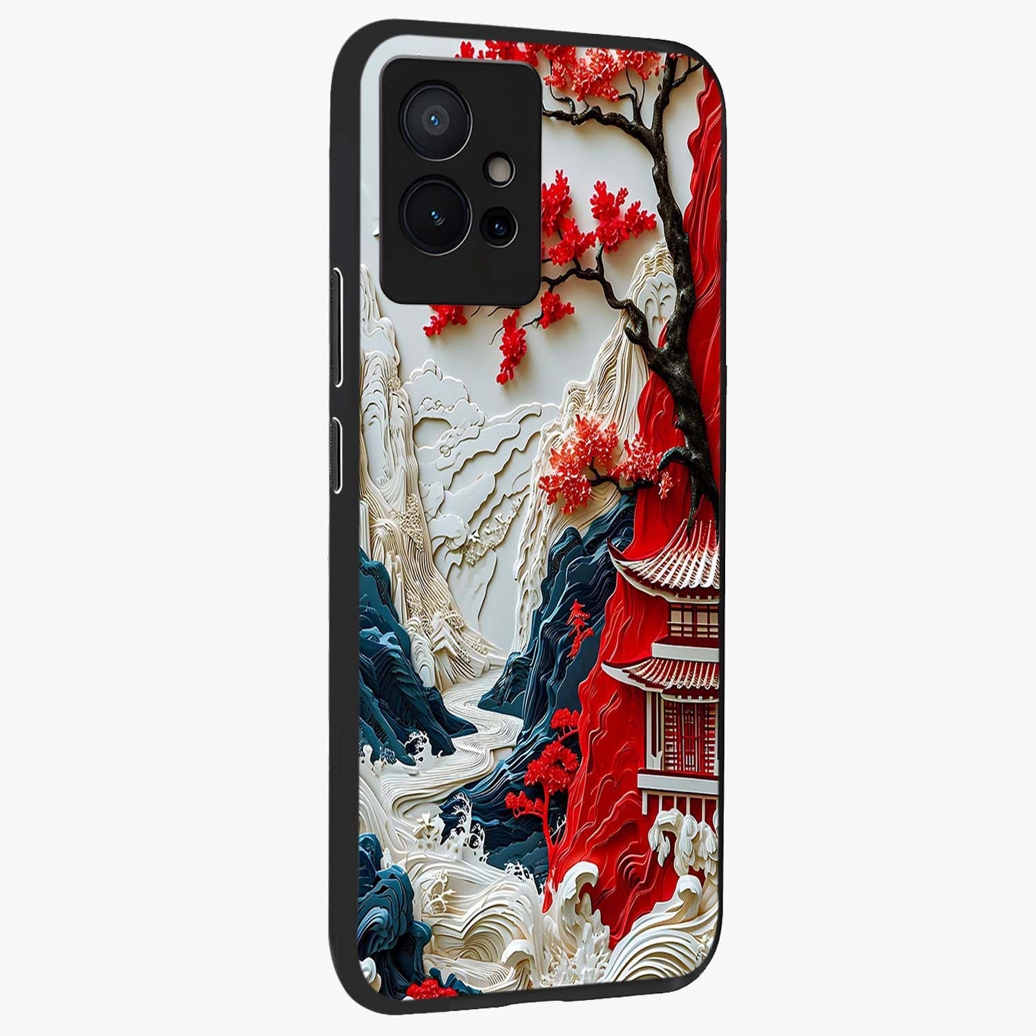 Whispers Of Sakura Waves Glass Case upright view showcasing delicate cherry blossom artwork with elegant nature theme.