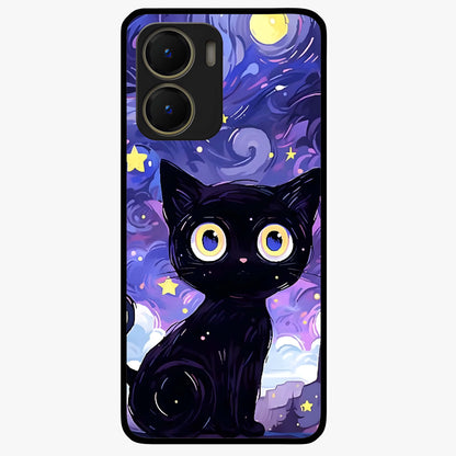 Abstract Cat Art Glass Case showing flat back view with artistic cat illustration and glossy glass finish.