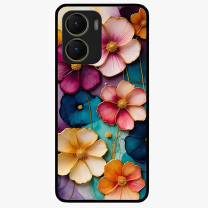 Artlyn Grace Flower Pattern Glass Case showing flat back view with elegant floral pattern artwork and glossy glass finish.