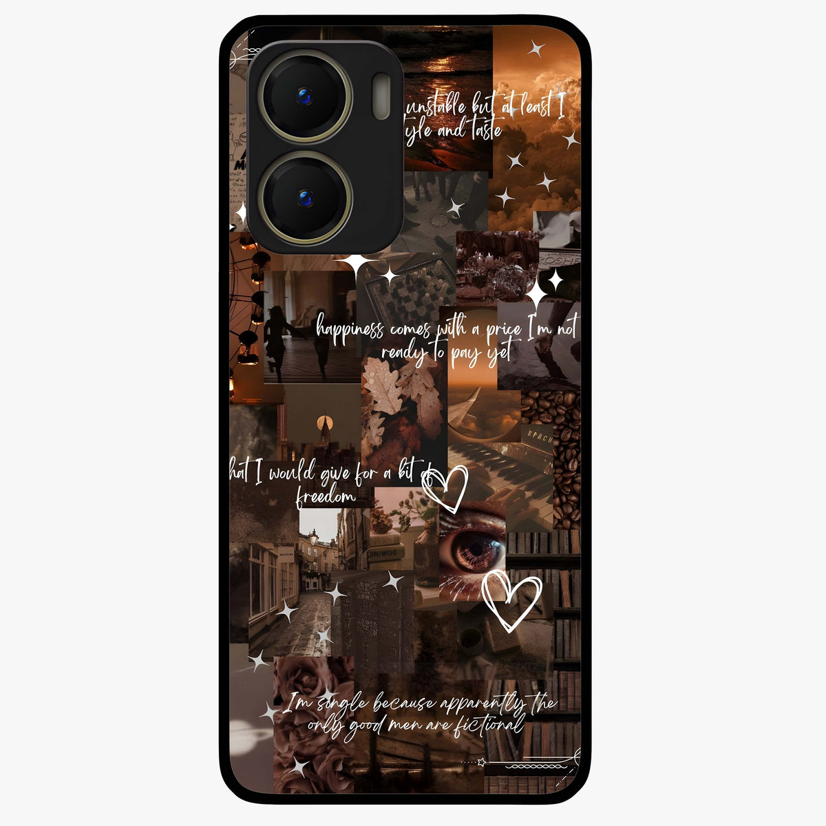 Bittersweet Aesthetic Chaos Glass Case showing flat back view with artistic chaotic aesthetic design and glossy glass finish.