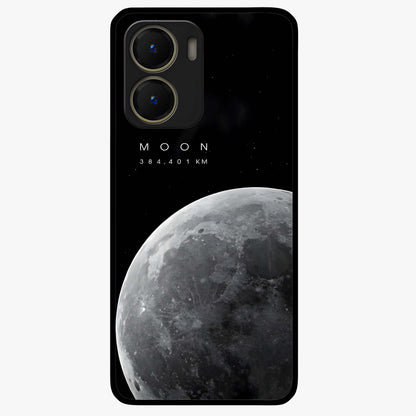 Cosmic Moon Glow Glass Case showing flat back view with glowing moon artwork and glossy glass finish.