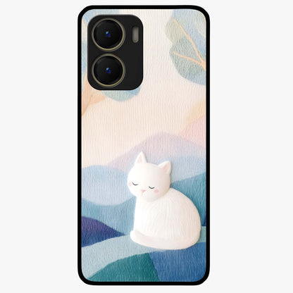 Cotton Dream Cat Glass Case showing flat back view with soft dreamy cat artwork and glossy glass finish.