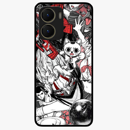 Crimson Chaos Panel Glass Case showing flat back view with bold crimson abstract artwork and glossy glass finish.