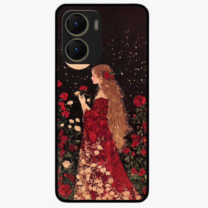 Crimson Dreams Glass Case showing flat back view with dreamy crimson artwork and glossy glass finish.