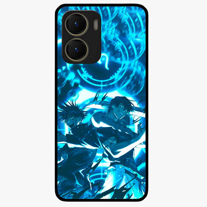 Cursed Energy Clash Glass Case showing flat back view with intense cursed energy artwork and glossy glass finish.