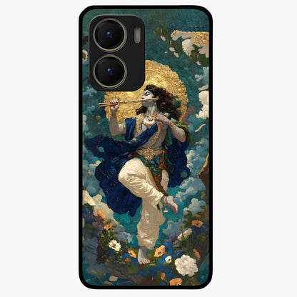 Divine Krishna Art Glass Case showing flat back view with Lord Krishna artwork and glossy glass finish.