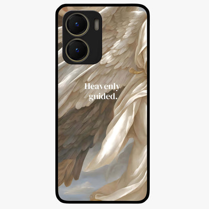 Divine Winged Grace Glass Case showing flat back view with elegant wing inspired artwork and glossy glass finish.