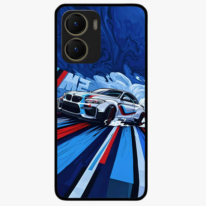 Drift Power Rush Glass Case showing flat back view with dynamic racing inspired artwork and glossy glass finish.