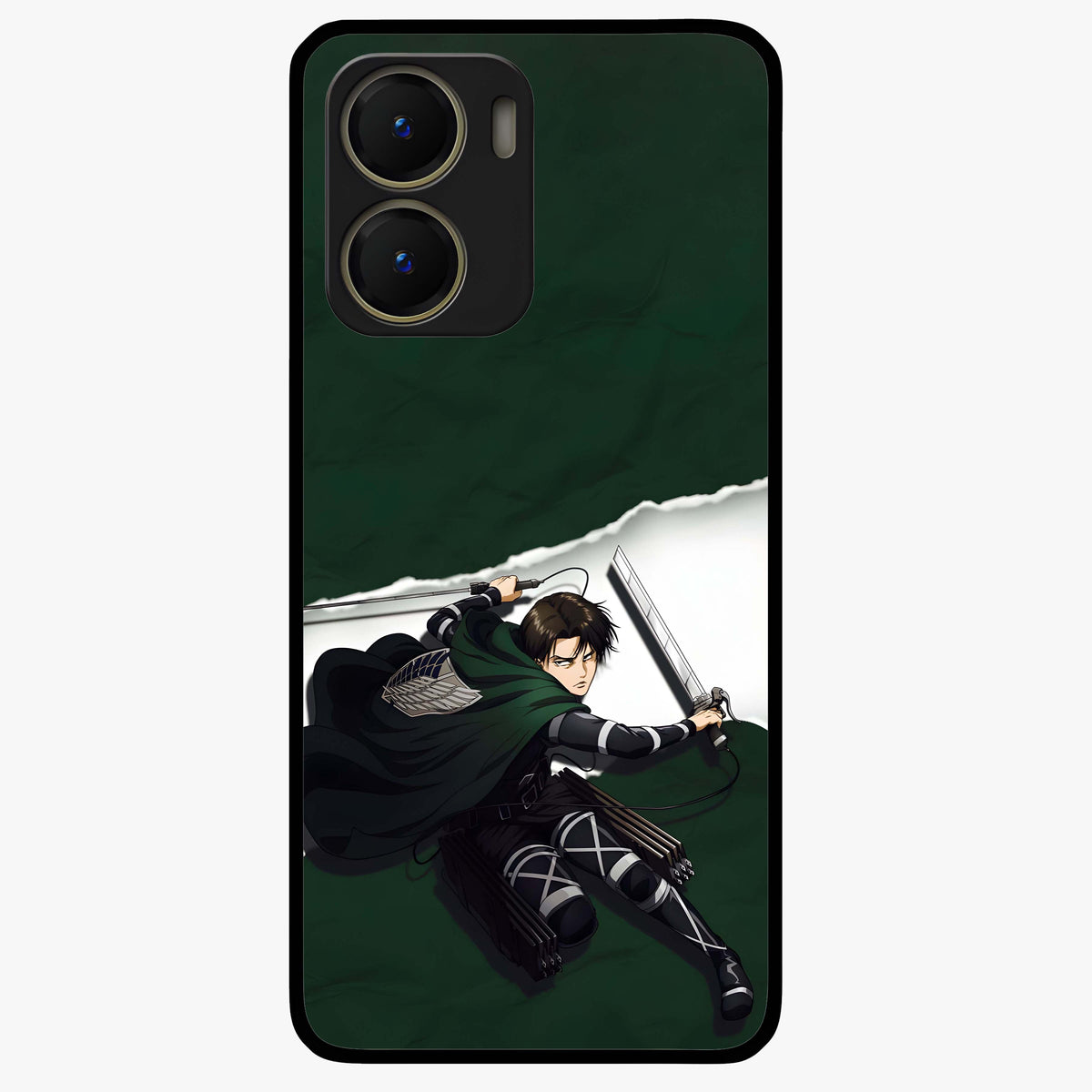 Emerald War Vanguard Glass Case showing flat back view with powerful warrior themed artwork and glossy glass finish.