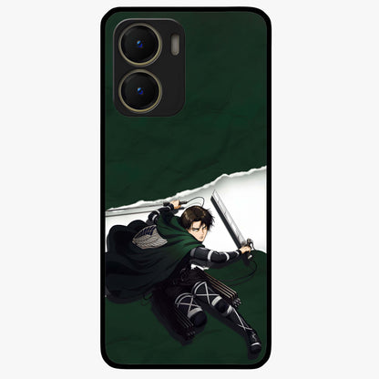 Emerald War Vanguard Glass Case showing flat back view with powerful warrior themed artwork and glossy glass finish.