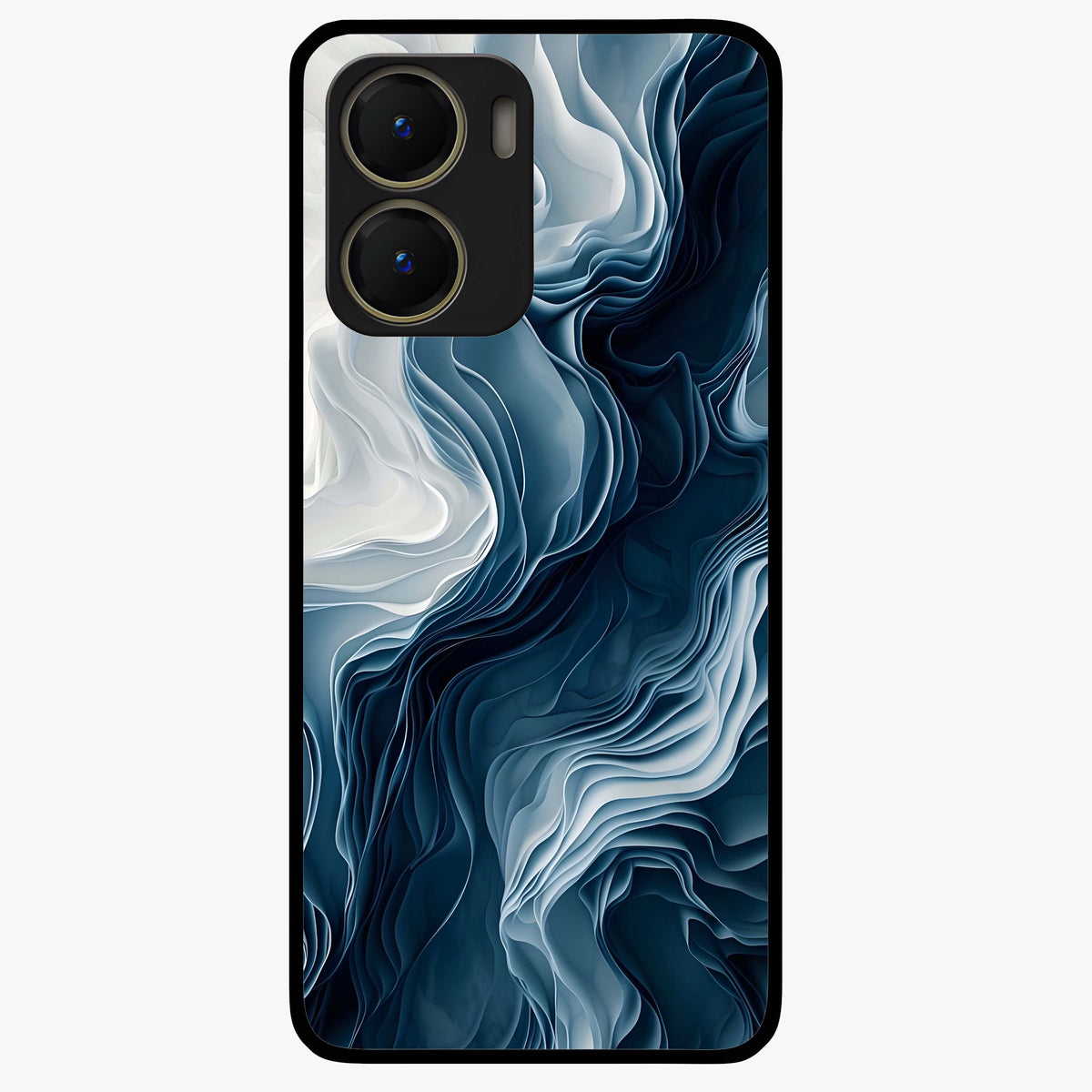 Ethereal Paper Marble Glass Case showing flat back view with soft marble paper texture artwork and glossy glass finish.