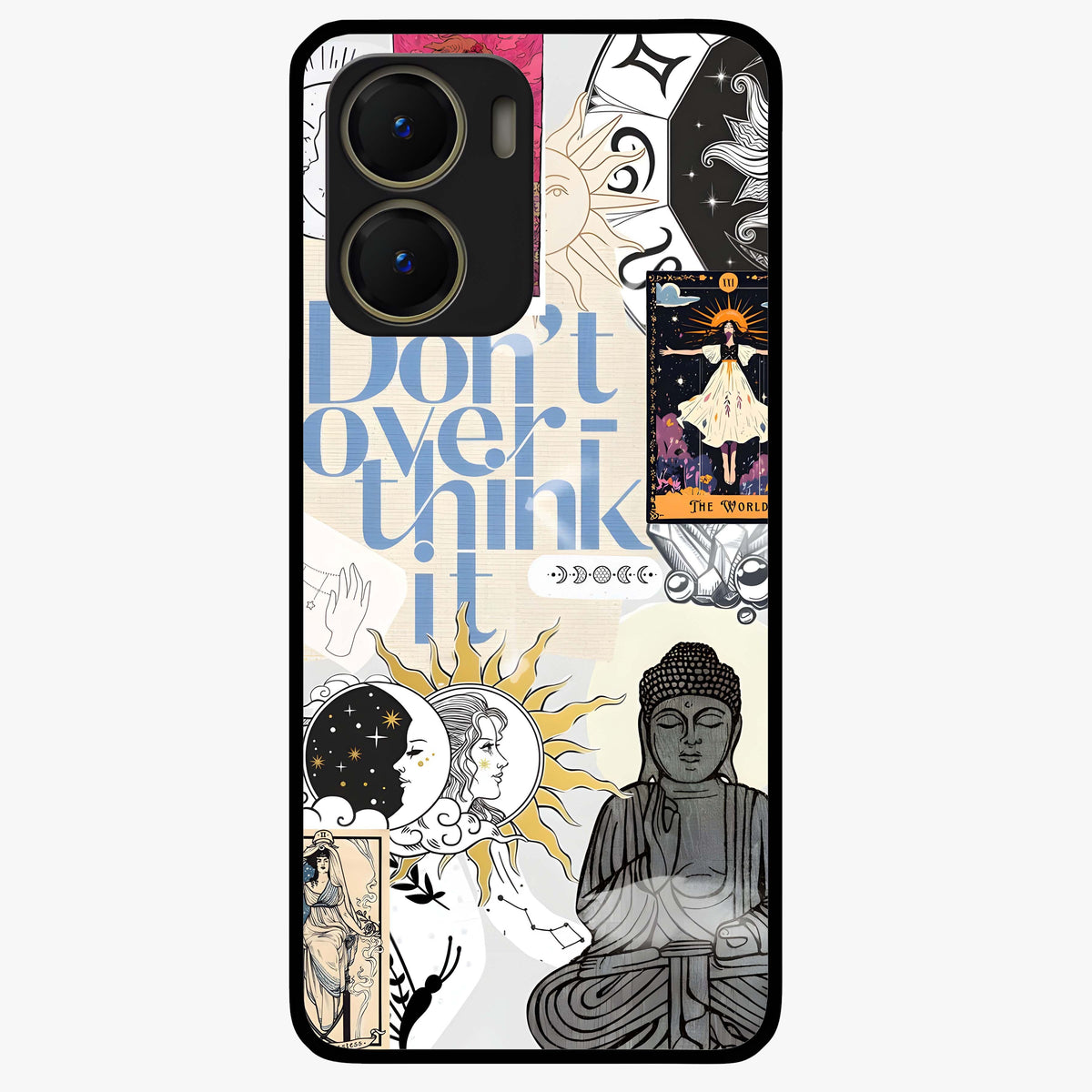 Ethereal Thoughts Glass Case showing flat back view with dreamy artistic artwork and glossy glass finish.