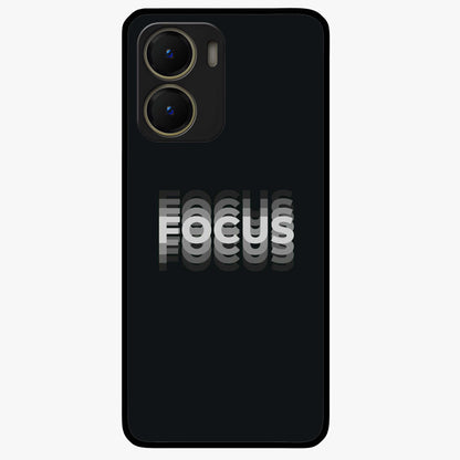 Focus Mode On Glass Case showing flat back view with bold motivational typography design and glossy glass finish.