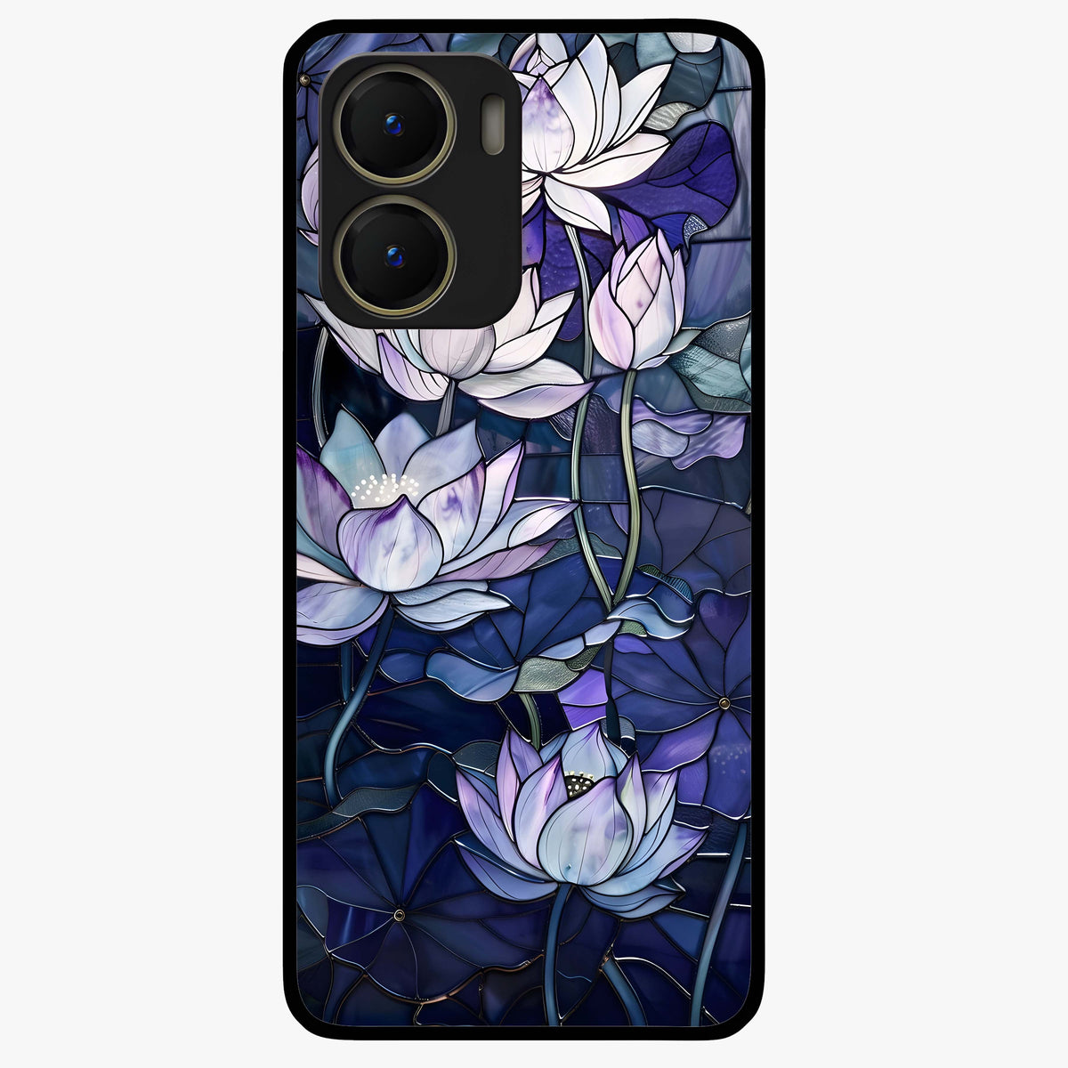 Gloss Petal Rush Glass Case showing flat back view with glossy flower petal artwork and smooth glass finish.